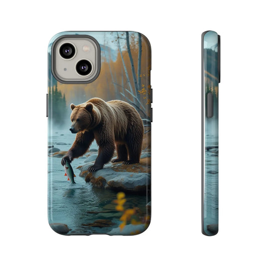 iPhone Case Bear Fishing by the River iPhone Case - Dual Layer Protection, TPU - Polycarbonate, Wireless Charging Compatible - Alp Online Store