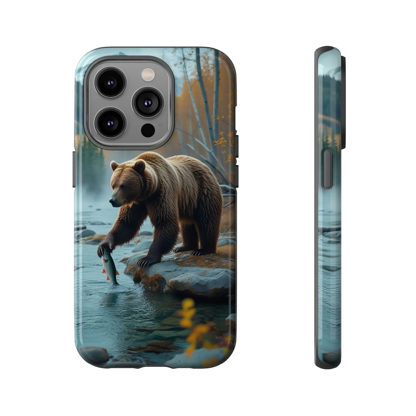 iPhone Case Bear Fishing by the River iPhone Case - Dual Layer Protection, TPU - Polycarbonate, Wireless Charging Compatible - Alp Online Store