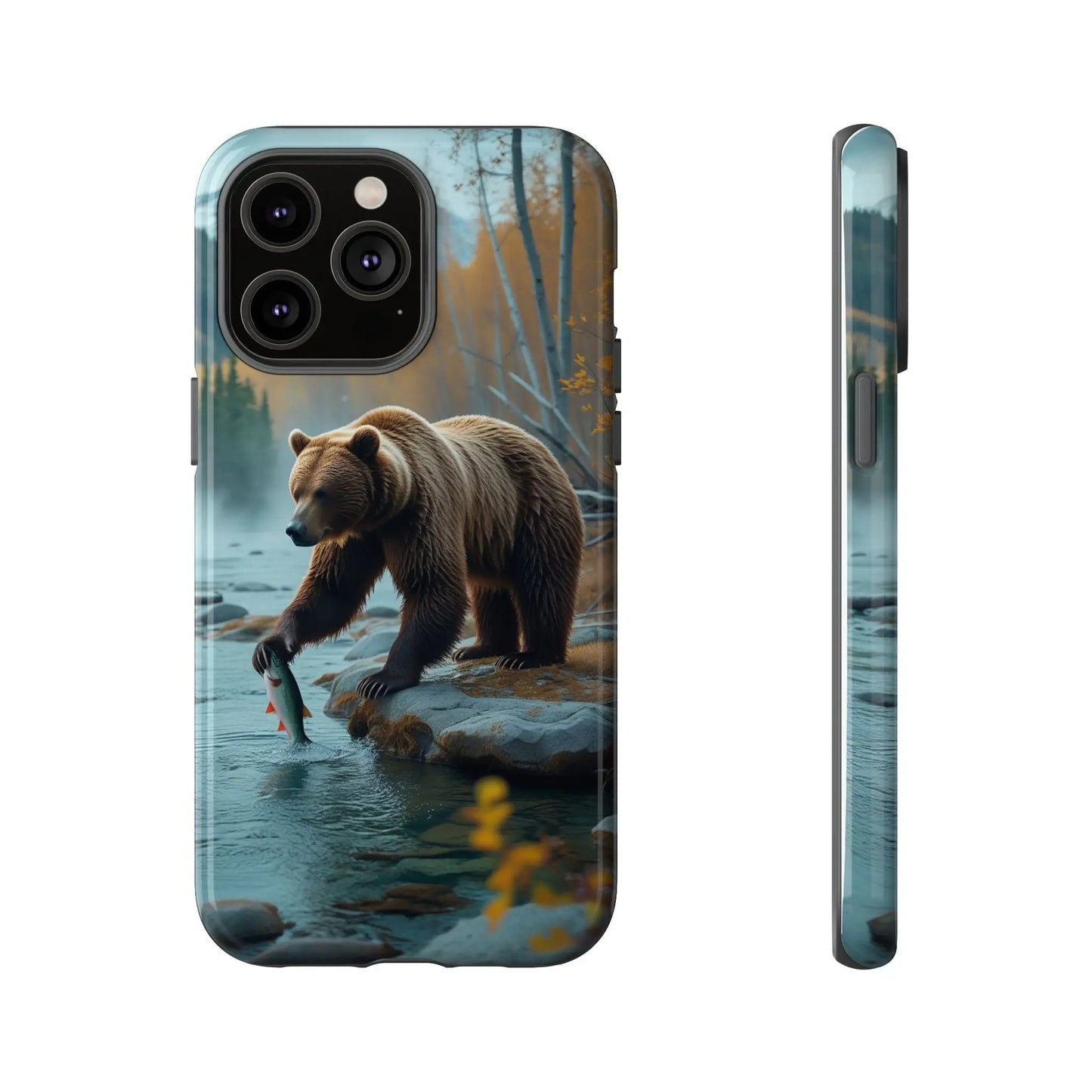 iPhone Case Bear Fishing by the River iPhone Case - Dual Layer Protection, TPU - Polycarbonate, Wireless Charging Compatible - Alp Online Store