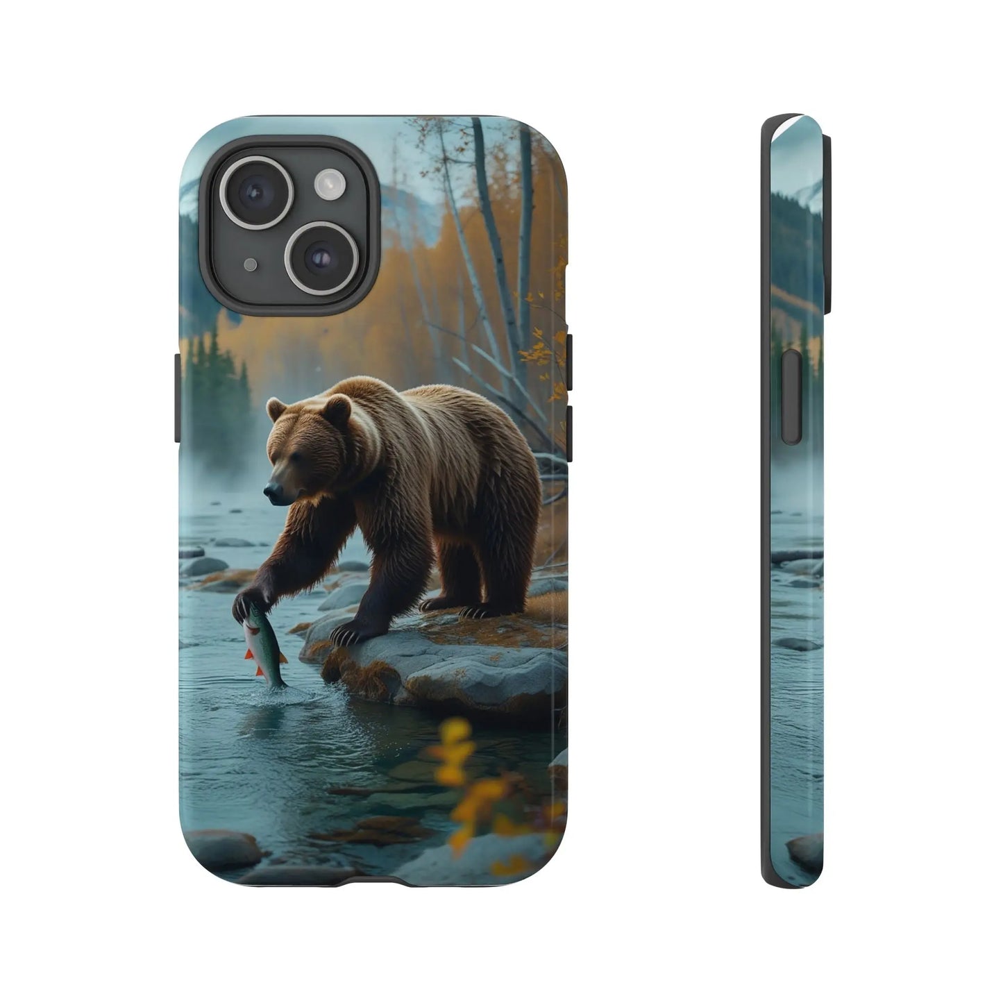 iPhone Case Bear Fishing by the River iPhone Case - Dual Layer Protection, TPU - Polycarbonate, Wireless Charging Compatible - Alp Online Store