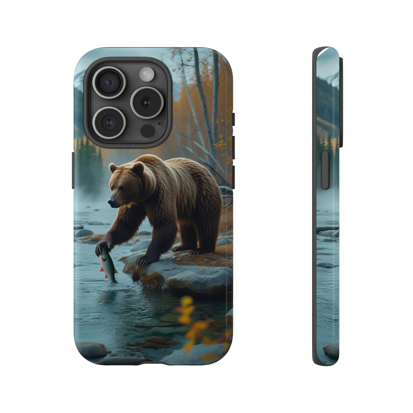 iPhone Case Bear Fishing by the River iPhone Case - Dual Layer Protection, TPU - Polycarbonate, Wireless Charging Compatible - Alp Online Store