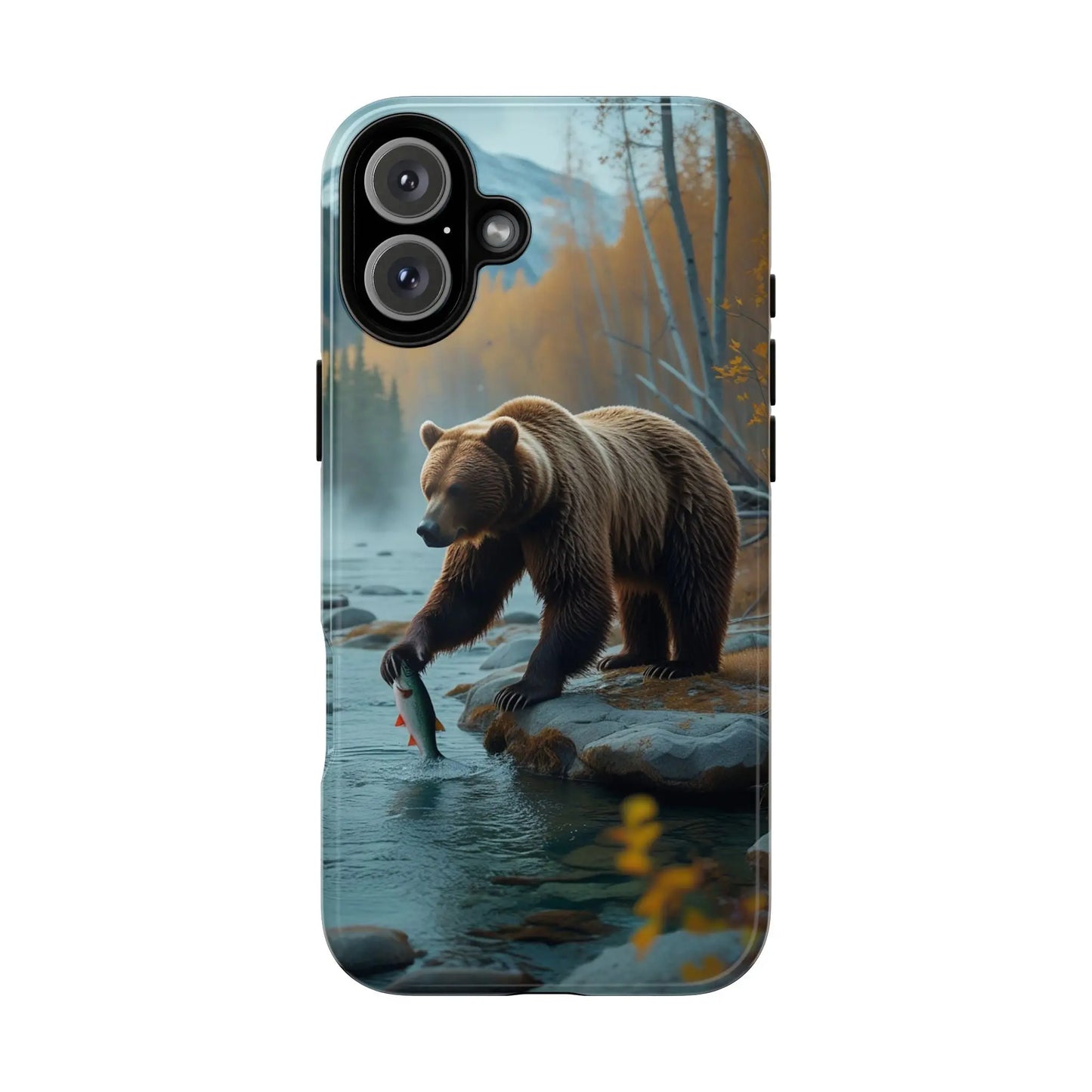 iPhone Case Bear Fishing by the River iPhone Case - Dual Layer Protection, TPU - Polycarbonate, Wireless Charging Compatible - Alp Online Store