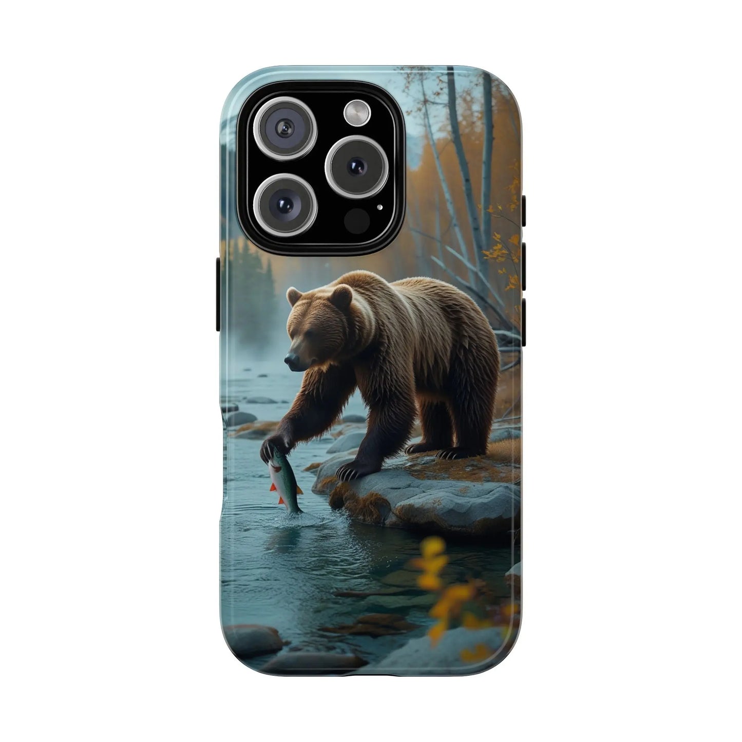 iPhone Case Bear Fishing by the River iPhone Case - Dual Layer Protection, TPU - Polycarbonate, Wireless Charging Compatible - Alp Online Store