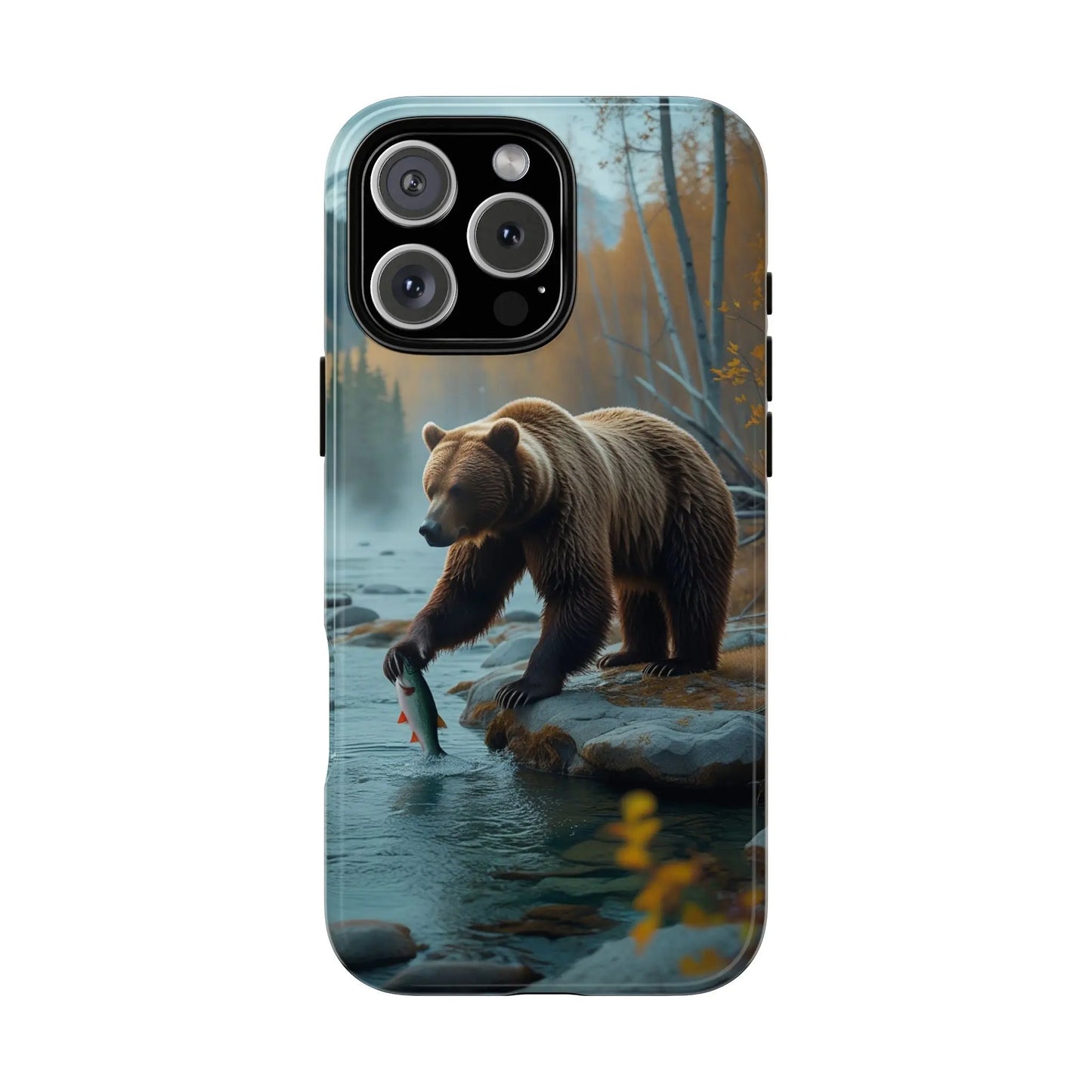 iPhone Case Bear Fishing by the River iPhone Case - Dual Layer Protection, TPU - Polycarbonate, Wireless Charging Compatible - Alp Online Store