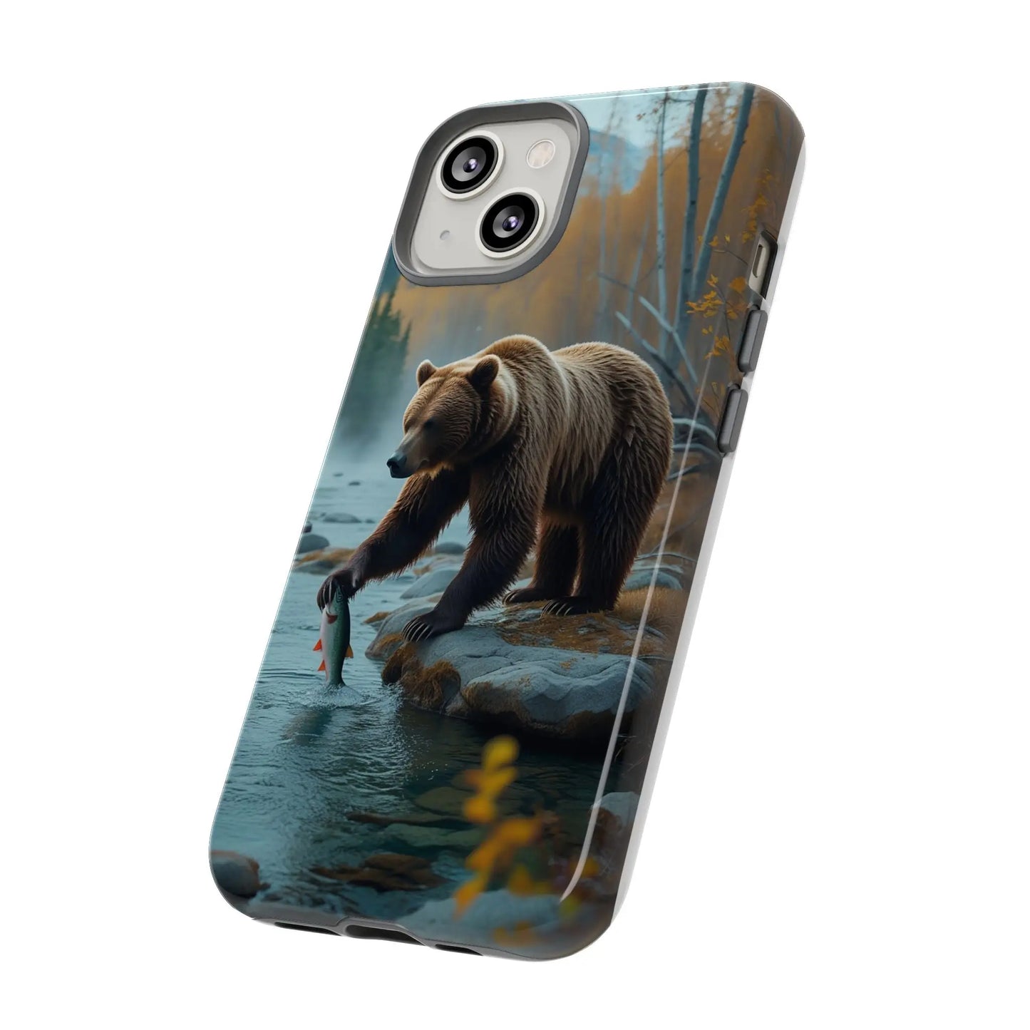 iPhone Case Bear Fishing by the River iPhone Case - Dual Layer Protection, TPU - Polycarbonate, Wireless Charging Compatible - Alp Online Store