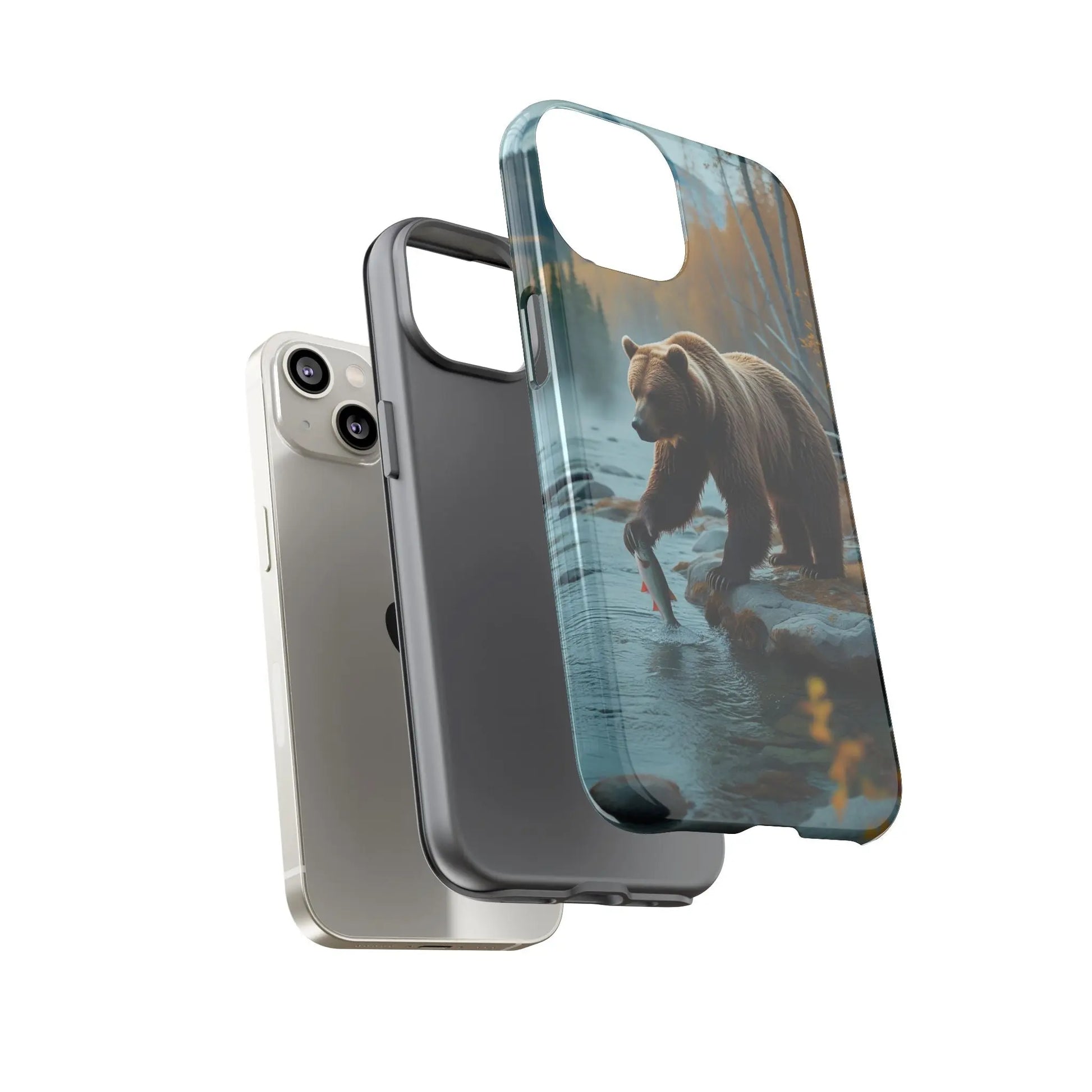 iPhone Case Bear Fishing by the River iPhone Case - Dual Layer Protection, TPU - Polycarbonate, Wireless Charging Compatible - Alp Online Store