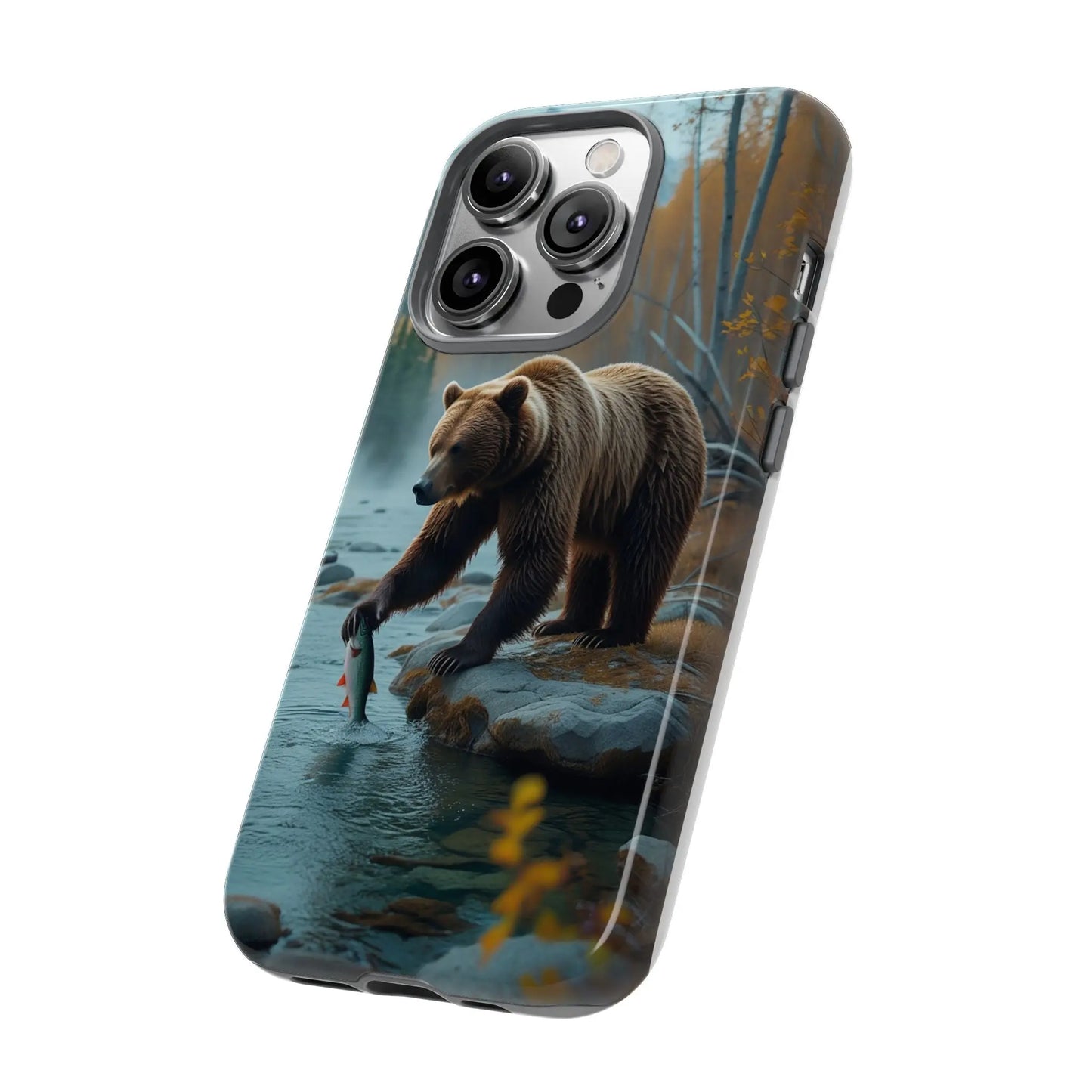 iPhone Case Bear Fishing by the River iPhone Case - Dual Layer Protection, TPU - Polycarbonate, Wireless Charging Compatible - Alp Online Store