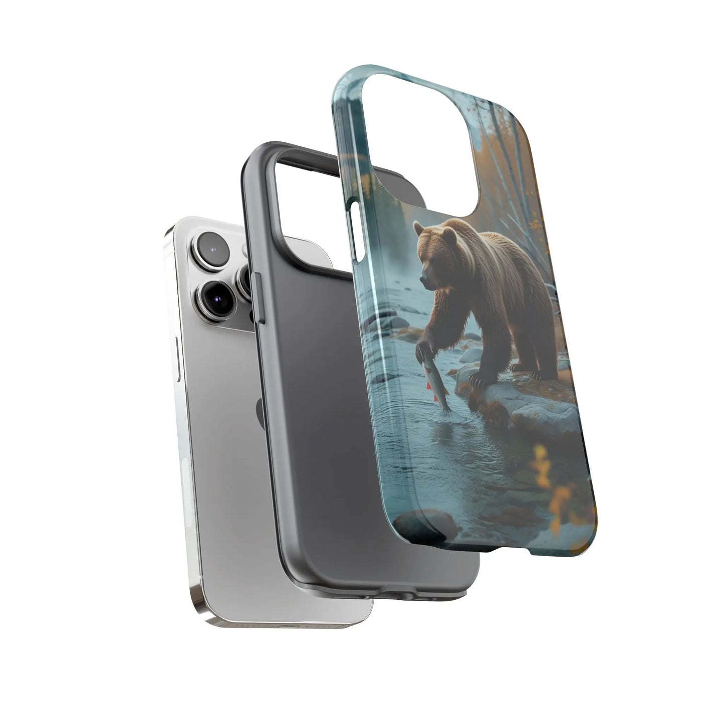 iPhone Case Bear Fishing by the River iPhone Case - Dual Layer Protection, TPU - Polycarbonate, Wireless Charging Compatible - Alp Online Store