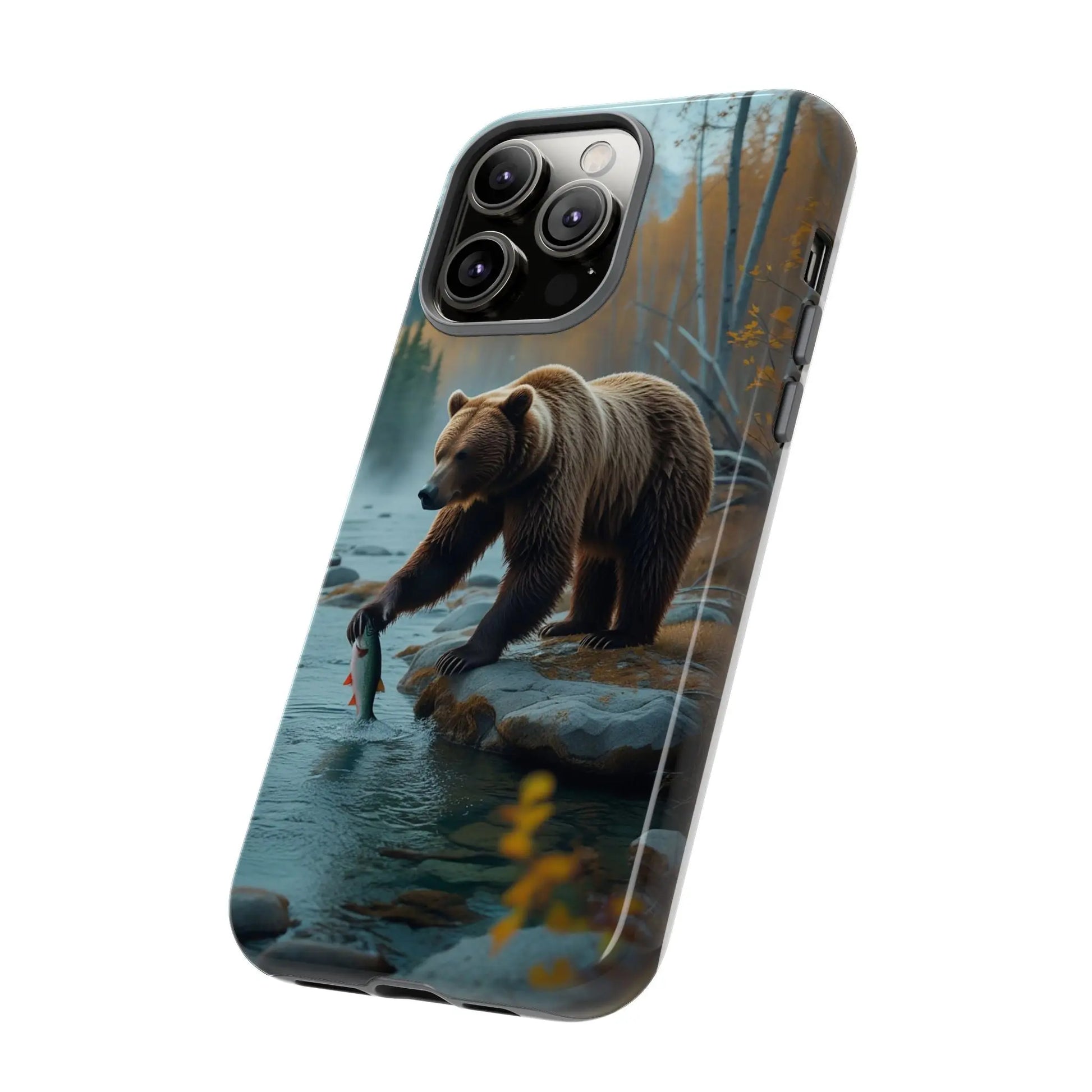 iPhone Case Bear Fishing by the River iPhone Case - Dual Layer Protection, TPU - Polycarbonate, Wireless Charging Compatible - Alp Online Store