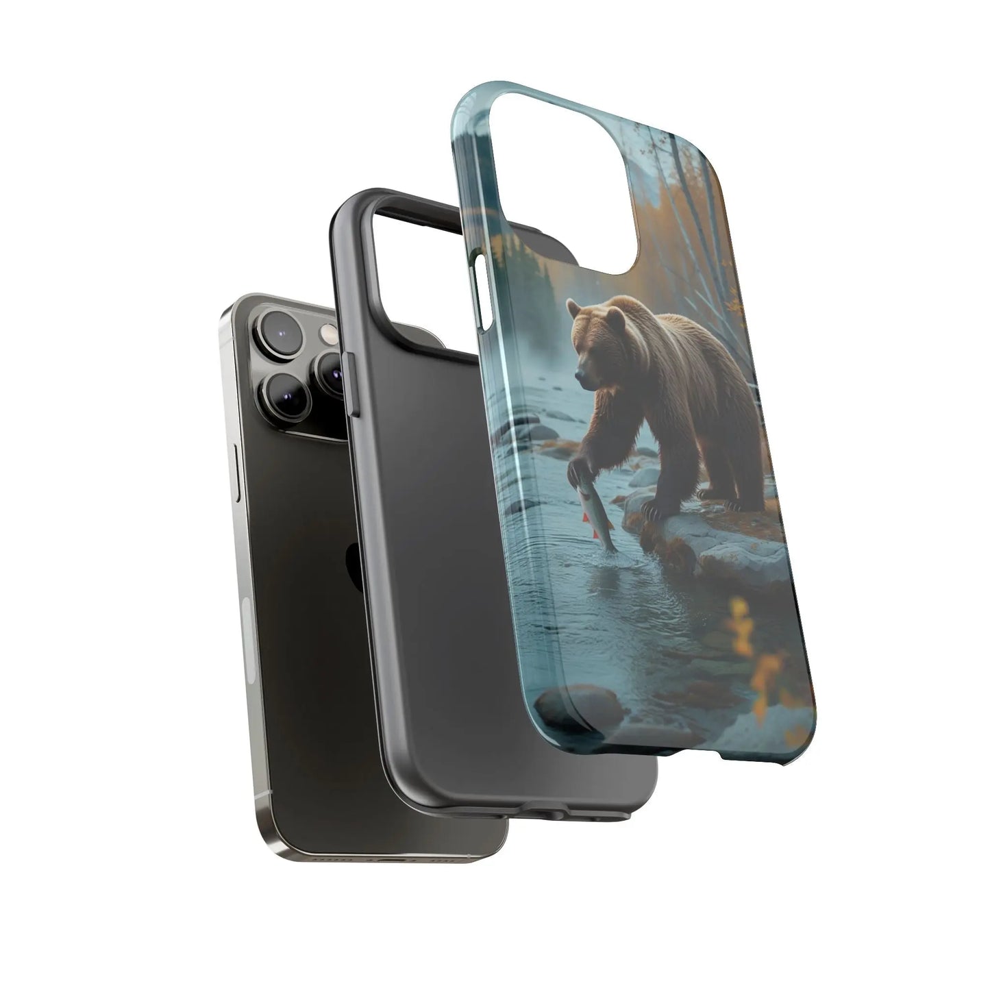 iPhone Case Bear Fishing by the River iPhone Case - Dual Layer Protection, TPU - Polycarbonate, Wireless Charging Compatible - Alp Online Store