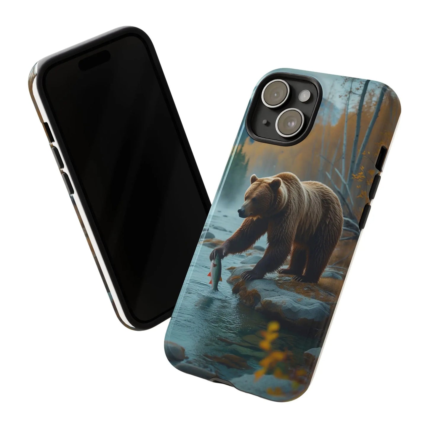 iPhone Case Bear Fishing by the River iPhone Case - Dual Layer Protection, TPU - Polycarbonate, Wireless Charging Compatible - Alp Online Store