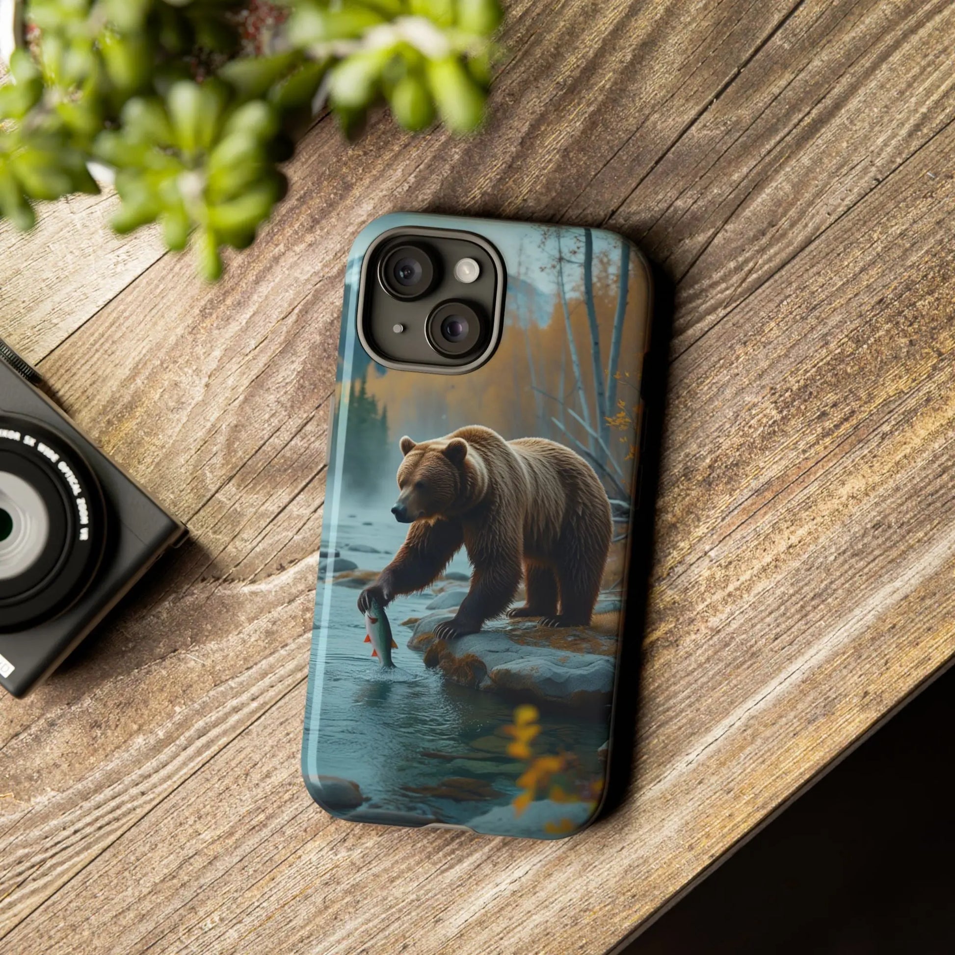 iPhone Case Bear Fishing by the River iPhone Case - Dual Layer Protection, TPU - Polycarbonate, Wireless Charging Compatible - Alp Online Store