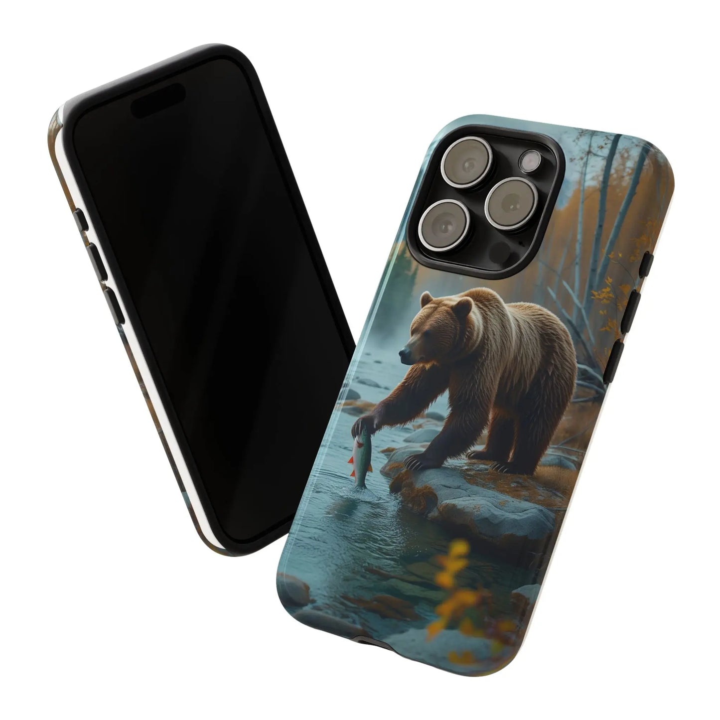 iPhone Case Bear Fishing by the River iPhone Case - Dual Layer Protection, TPU - Polycarbonate, Wireless Charging Compatible - Alp Online Store