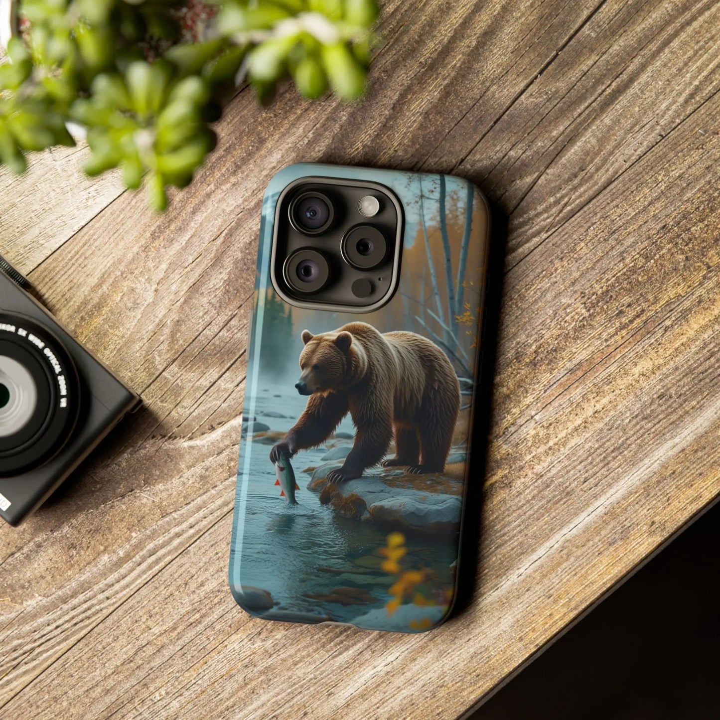 iPhone Case Bear Fishing by the River iPhone Case - Dual Layer Protection, TPU - Polycarbonate, Wireless Charging Compatible - Alp Online Store