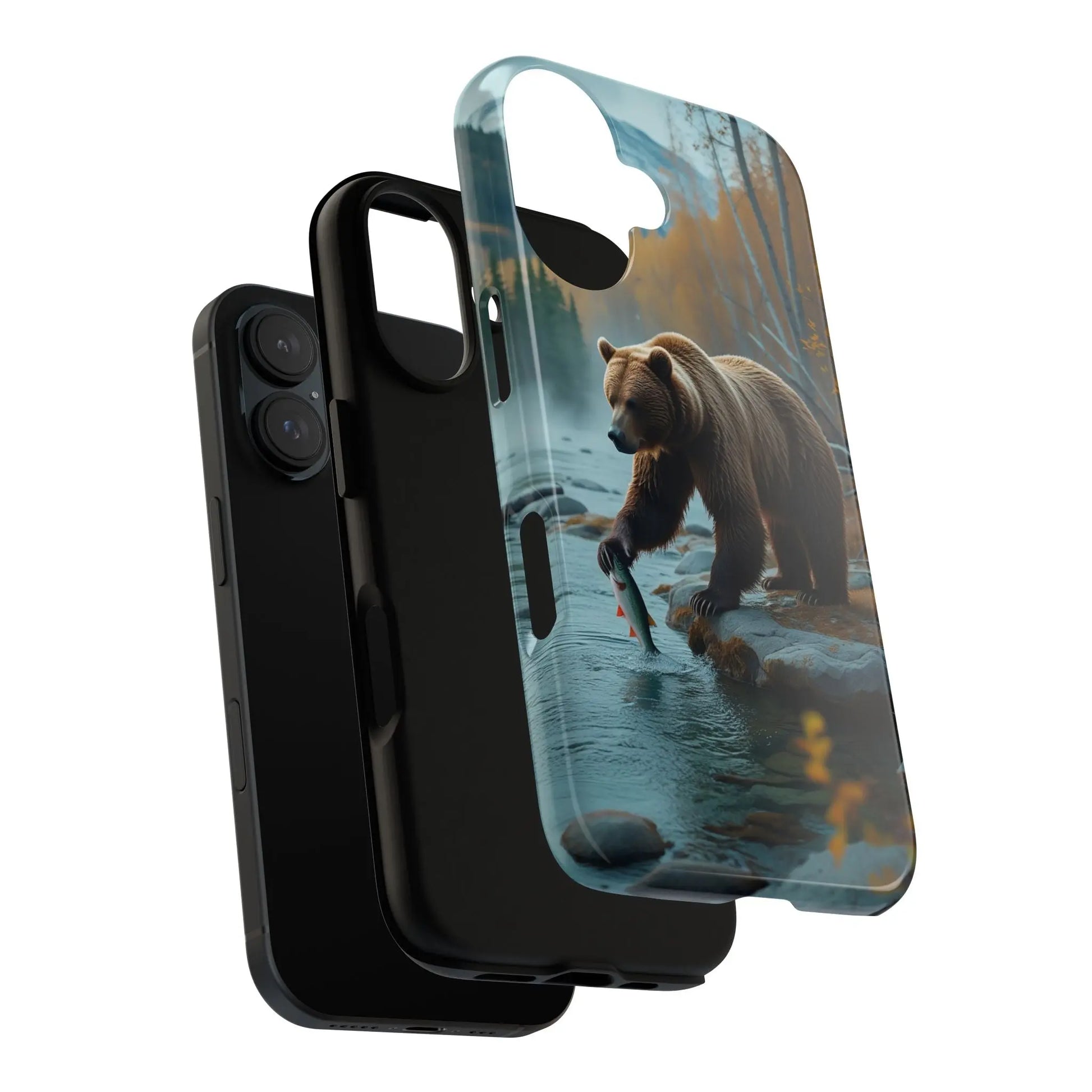 iPhone Case Bear Fishing by the River iPhone Case - Dual Layer Protection, TPU - Polycarbonate, Wireless Charging Compatible - Alp Online Store