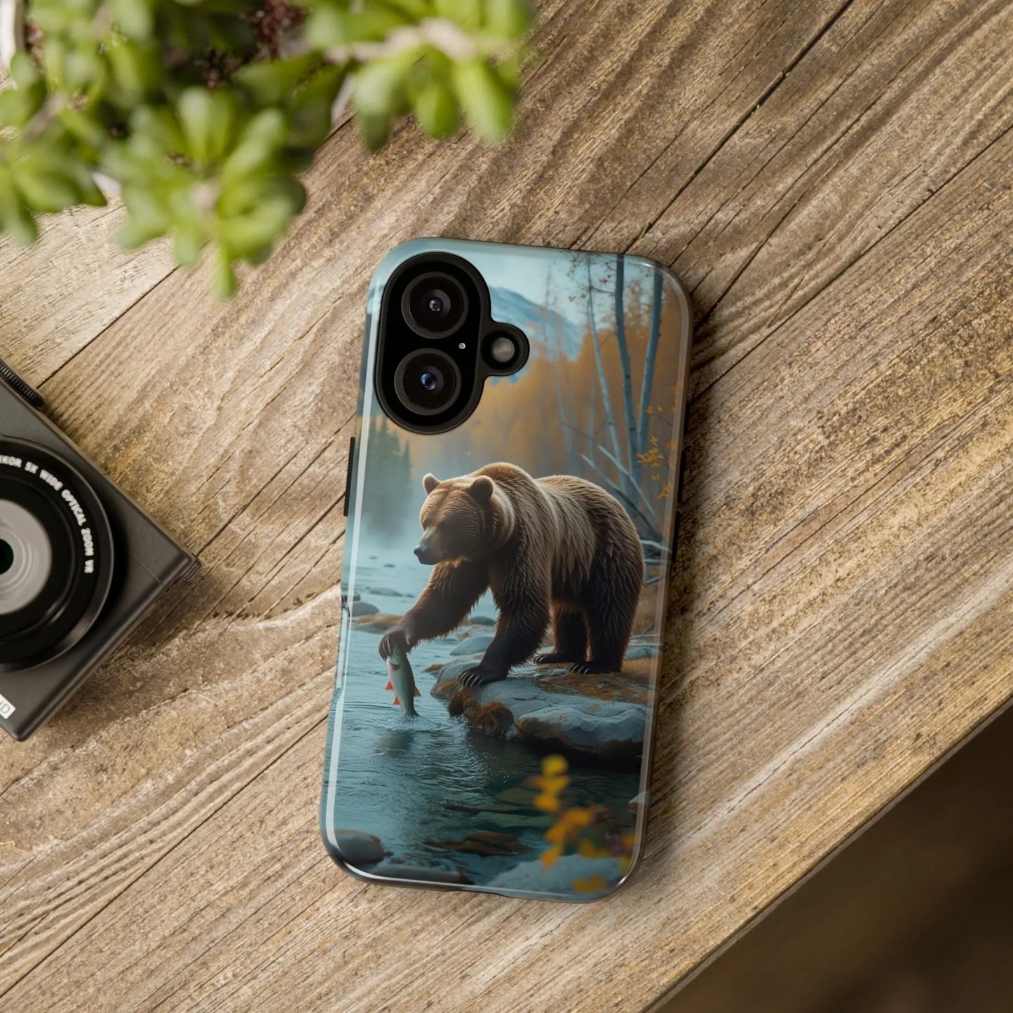 iPhone Case Bear Fishing by the River iPhone Case - Dual Layer Protection, TPU - Polycarbonate, Wireless Charging Compatible - Alp Online Store