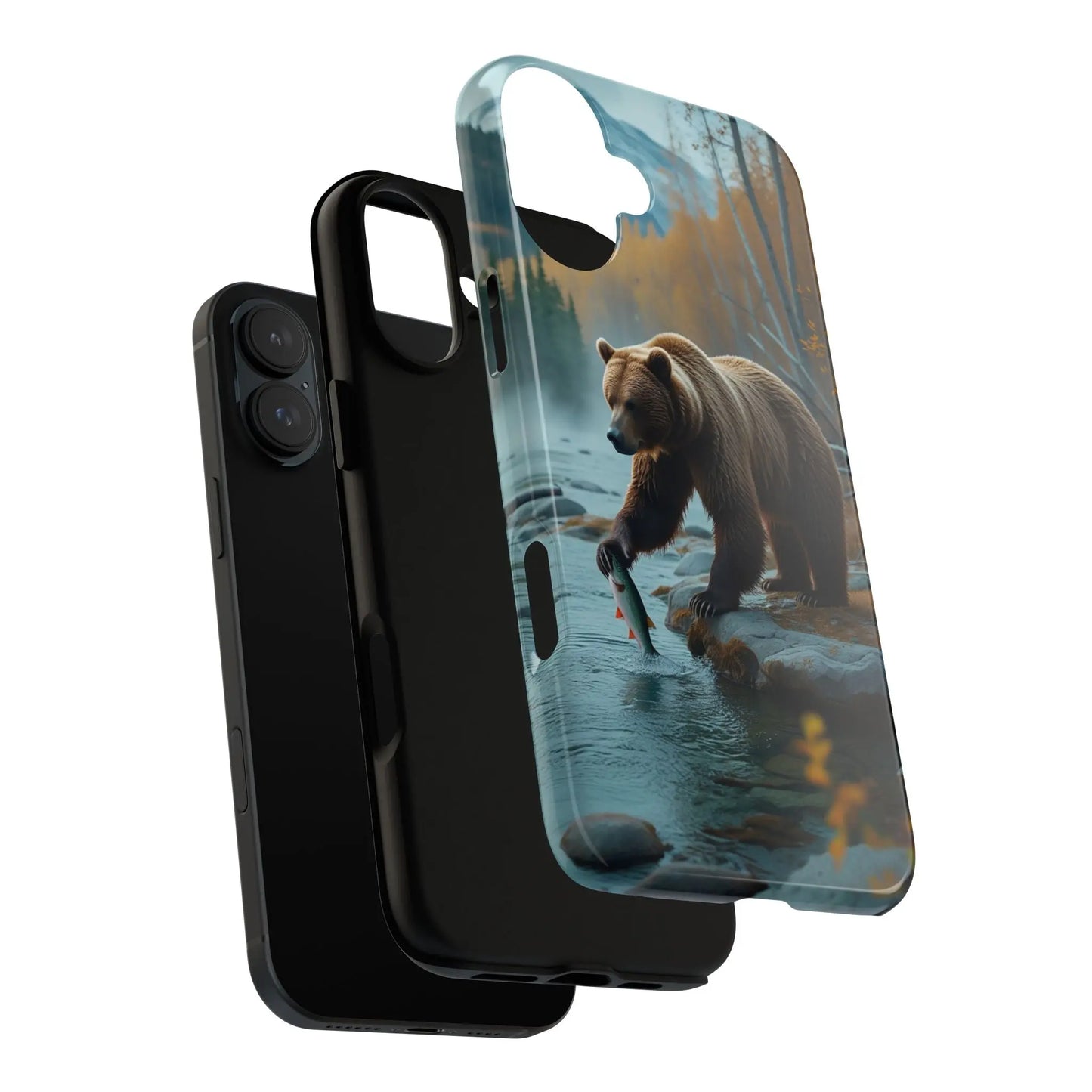 iPhone Case Bear Fishing by the River iPhone Case - Dual Layer Protection, TPU - Polycarbonate, Wireless Charging Compatible - Alp Online Store