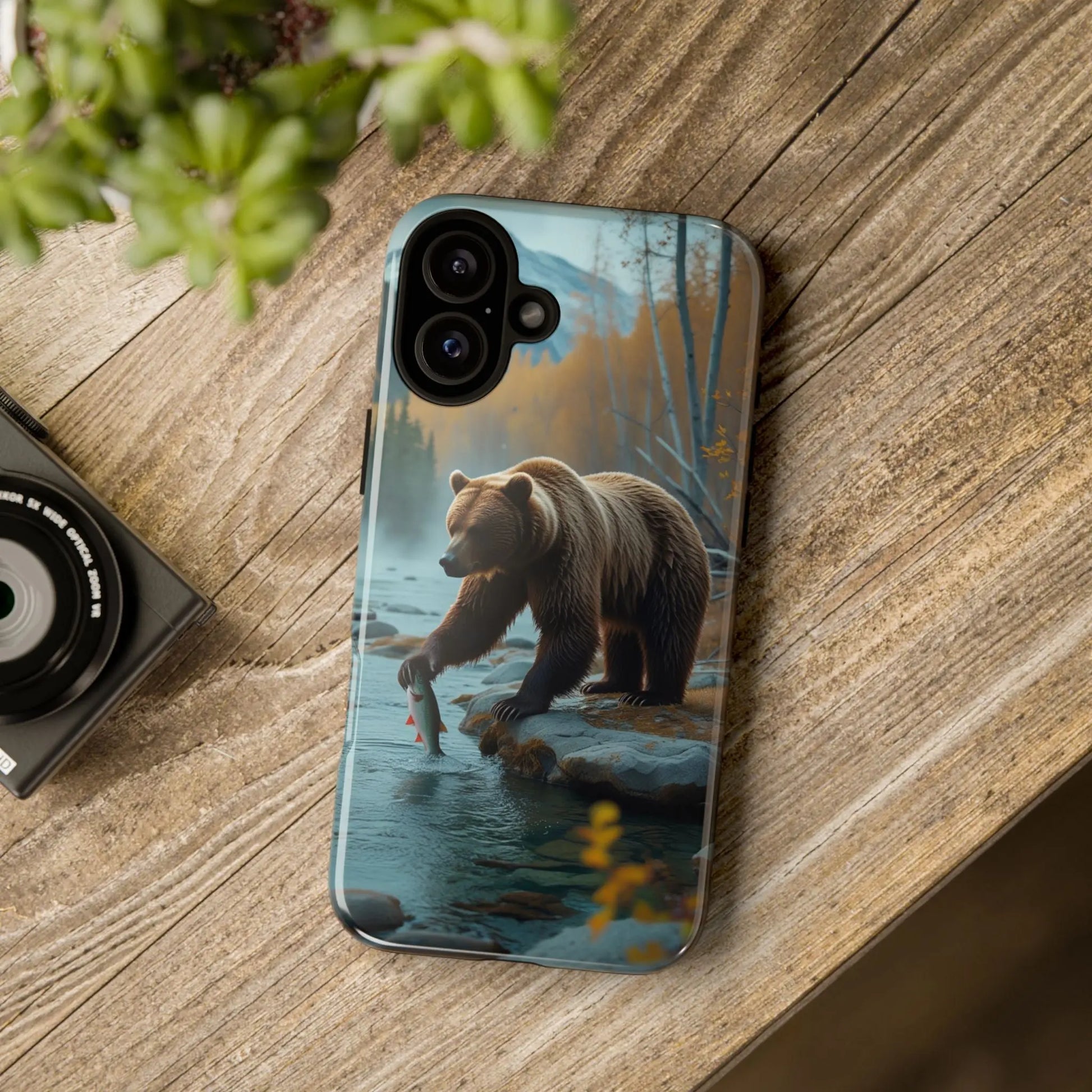 iPhone Case Bear Fishing by the River iPhone Case - Dual Layer Protection, TPU - Polycarbonate, Wireless Charging Compatible - Alp Online Store