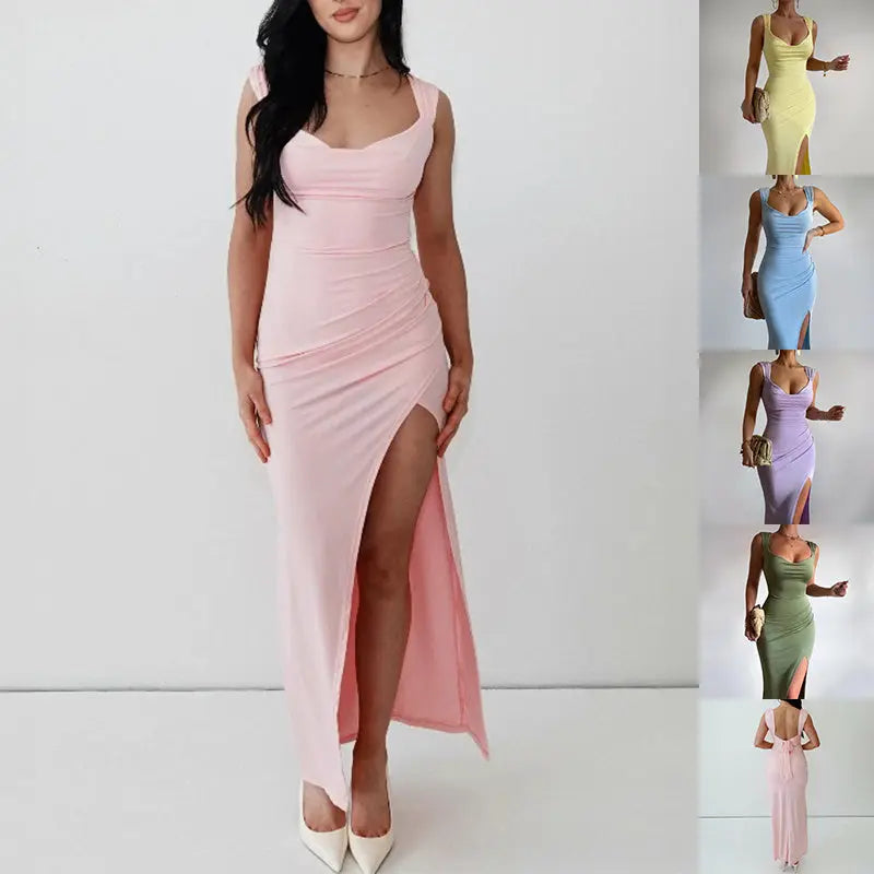 Elegant Sleeveless Slit Dress with Back Tie – Chic & Stylish Alp Online Store