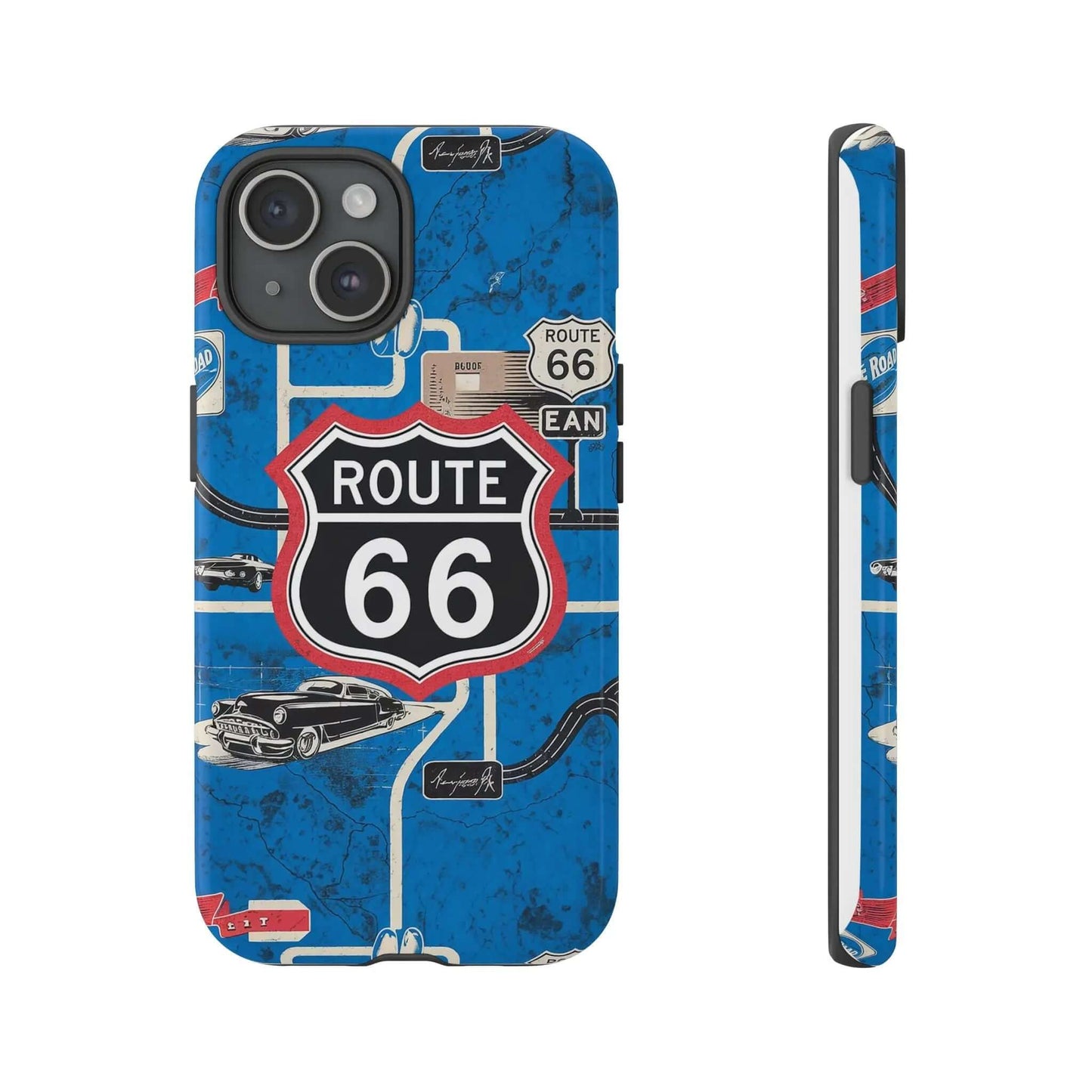 Route 66 Custom iPhone Case, Dual Layer, TPU and Polycarbonate, Wireless Charging Printify