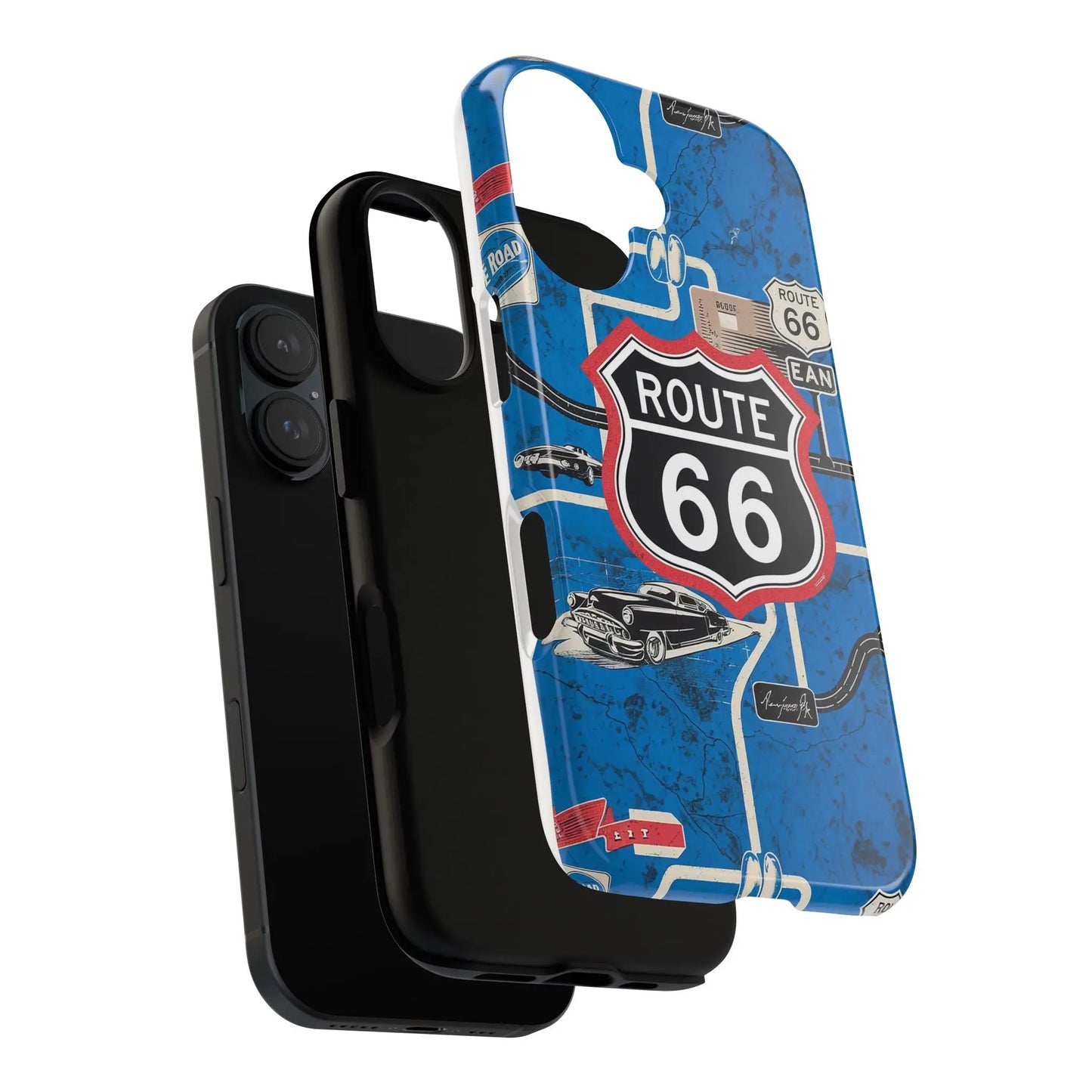 Route 66 Custom iPhone Case, Dual Layer, TPU and Polycarbonate, Wireless Charging Printify