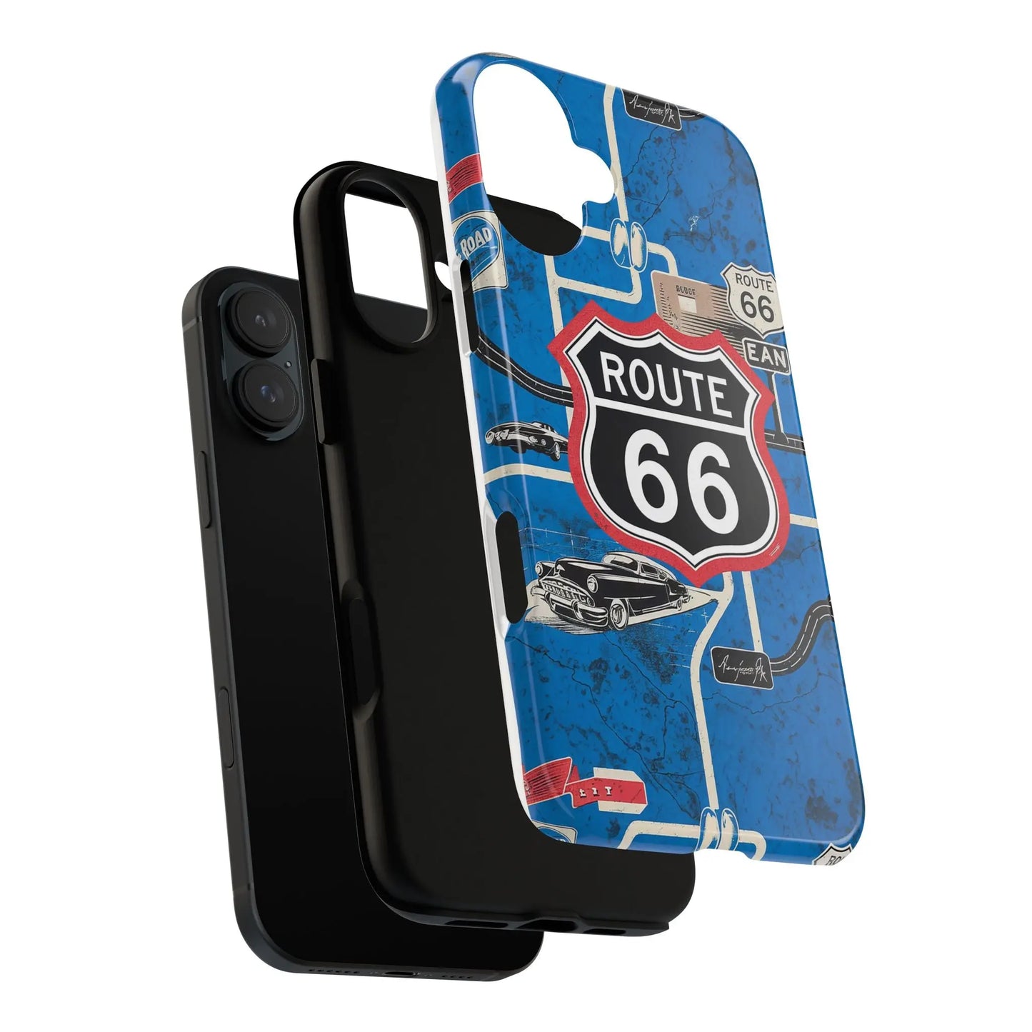 Route 66 Custom iPhone Case, Dual Layer, TPU and Polycarbonate, Wireless Charging Printify