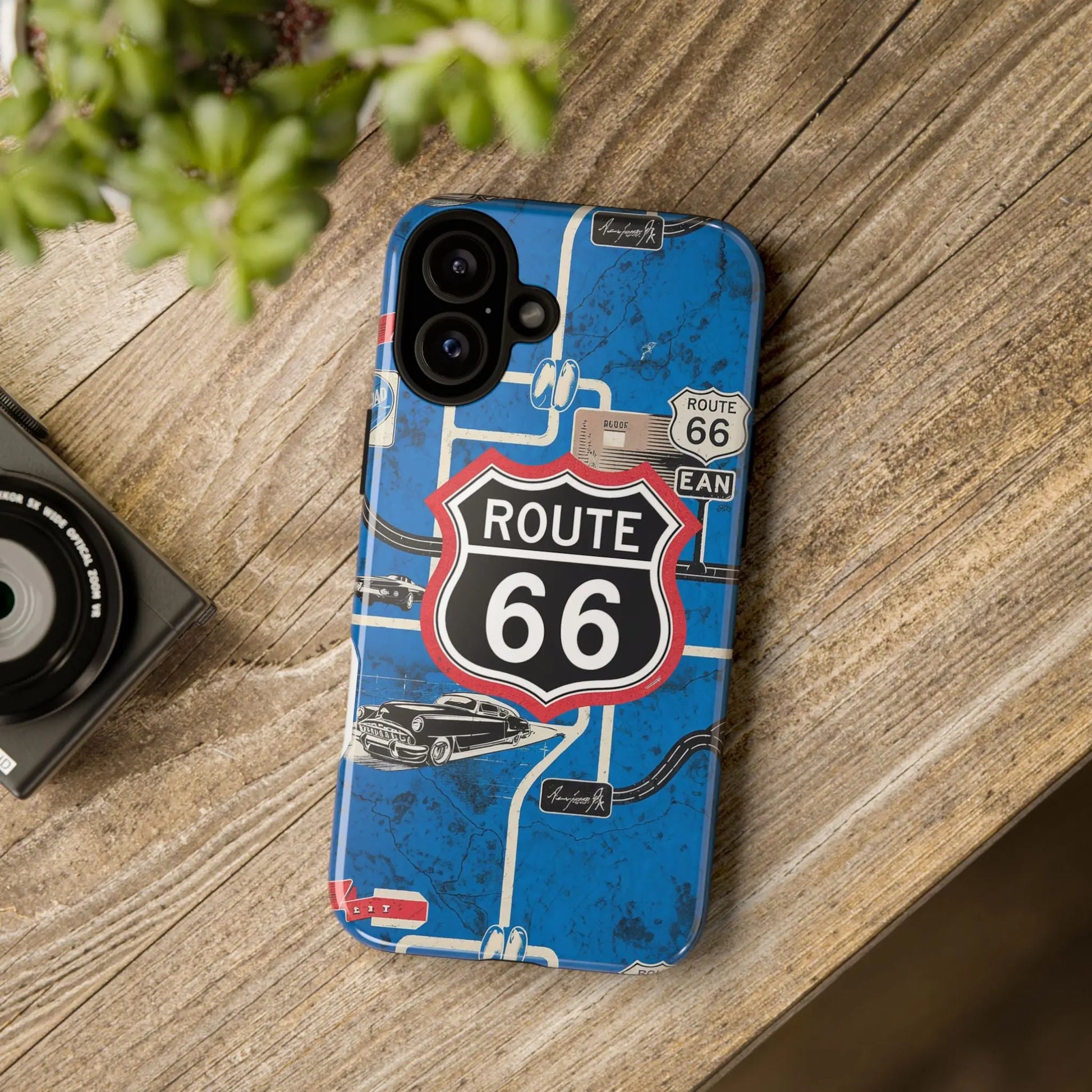 Route 66 Custom iPhone Case, Dual Layer, TPU and Polycarbonate, Wireless Charging Printify