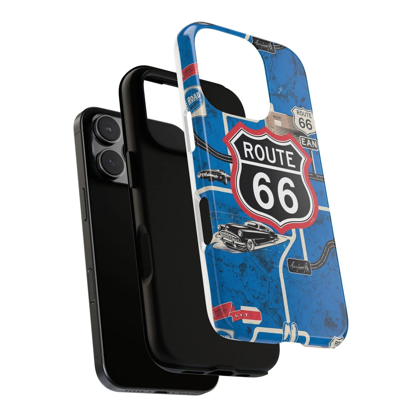 Route 66 Custom iPhone Case, Dual Layer, TPU and Polycarbonate, Wireless Charging Printify