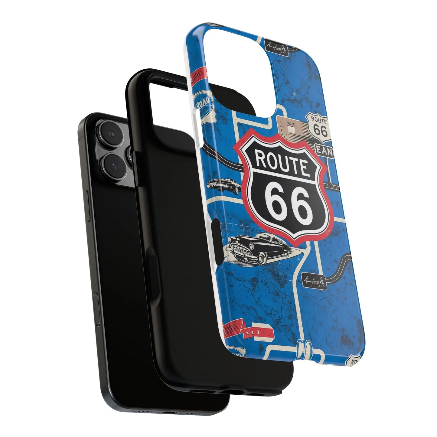 Route 66 Custom iPhone Case, Dual Layer, TPU and Polycarbonate, Wireless Charging Printify