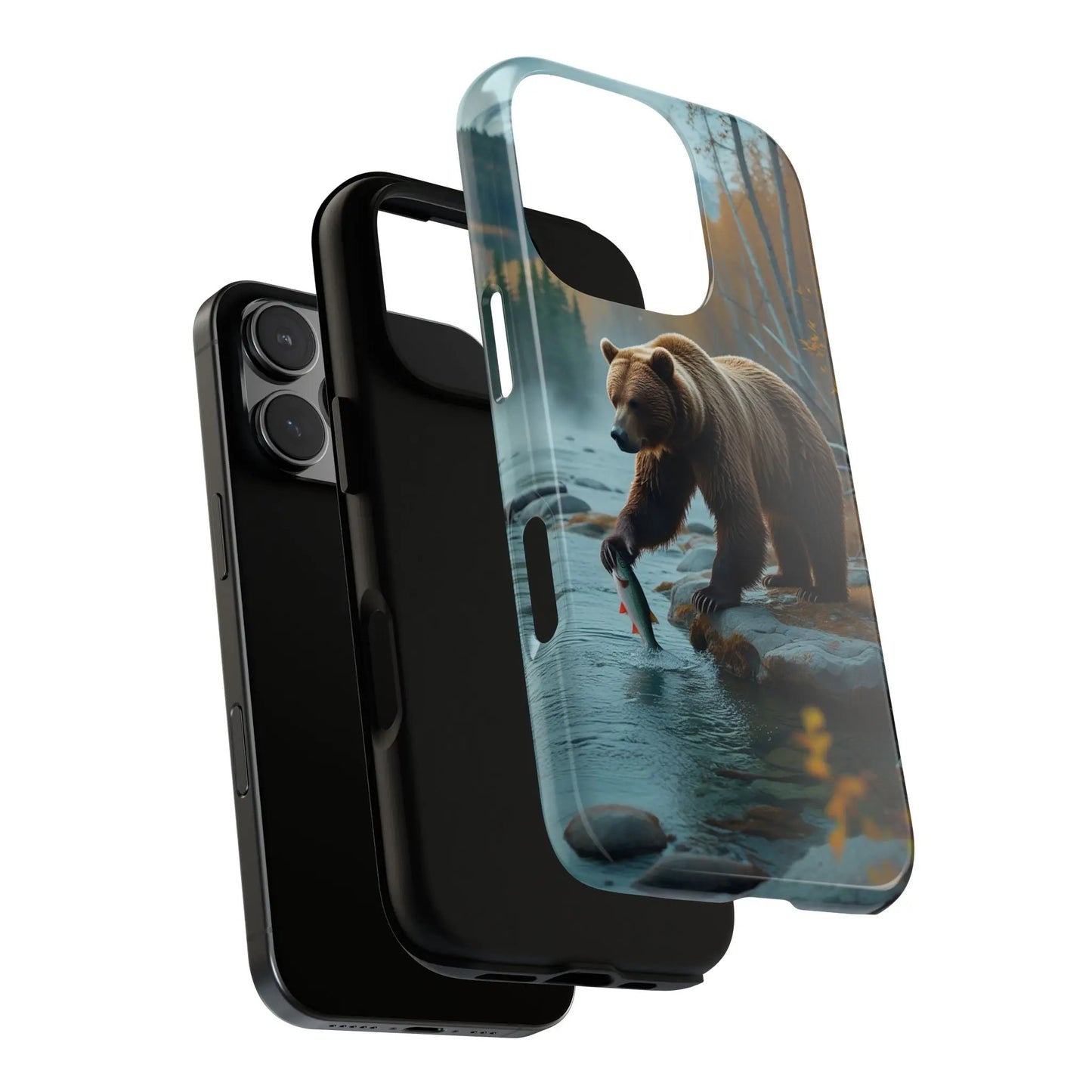 iPhone Case Bear Fishing by the River iPhone Case - Dual Layer Protection, TPU - Polycarbonate, Wireless Charging Compatible - Alp Online Store