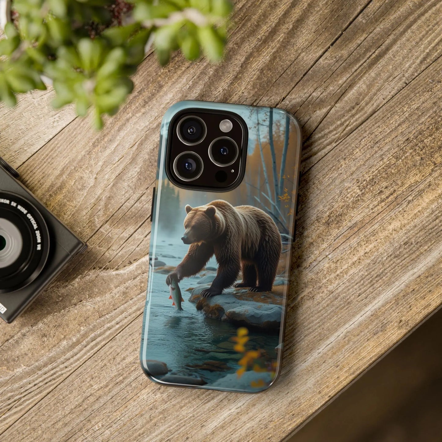 iPhone Case Bear Fishing by the River iPhone Case - Dual Layer Protection, TPU - Polycarbonate, Wireless Charging Compatible - Alp Online Store