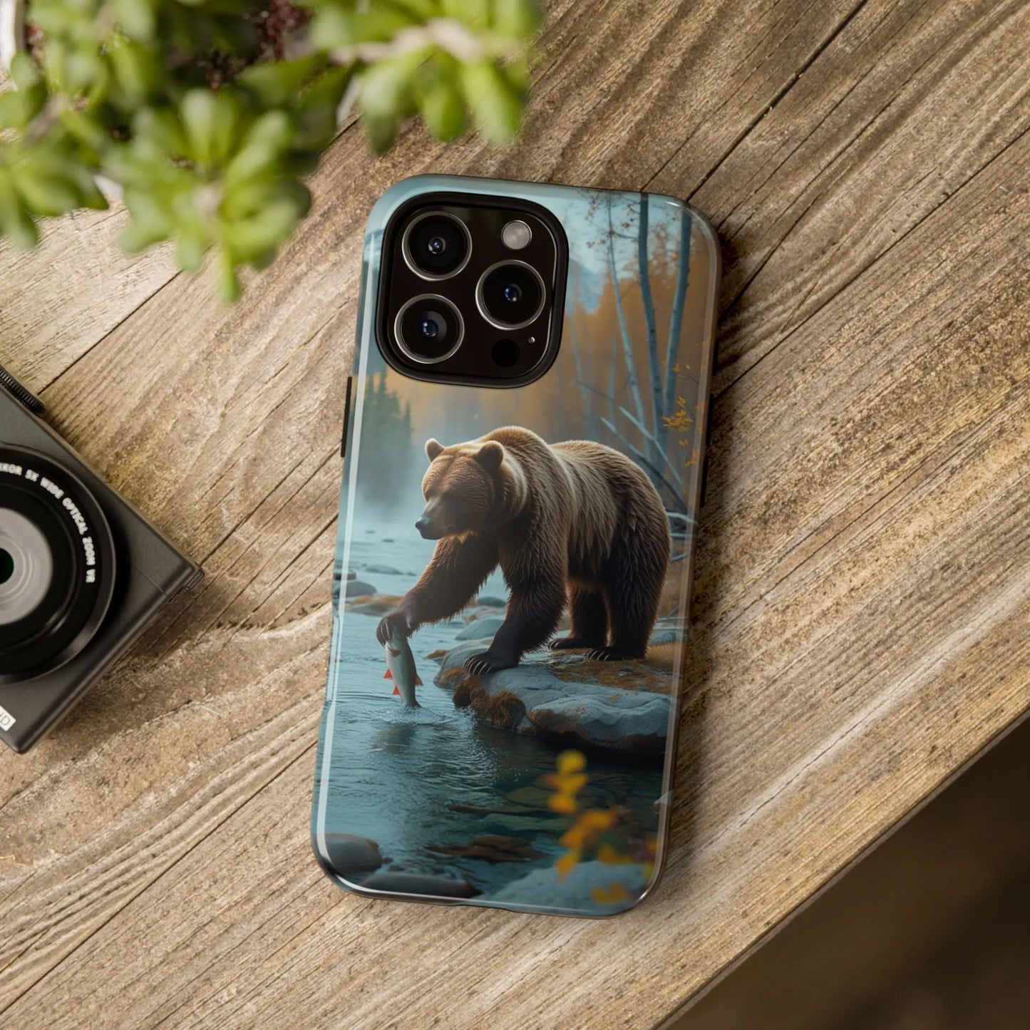 iPhone Case Bear Fishing by the River iPhone Case - Dual Layer Protection, TPU - Polycarbonate, Wireless Charging Compatible - Alp Online Store